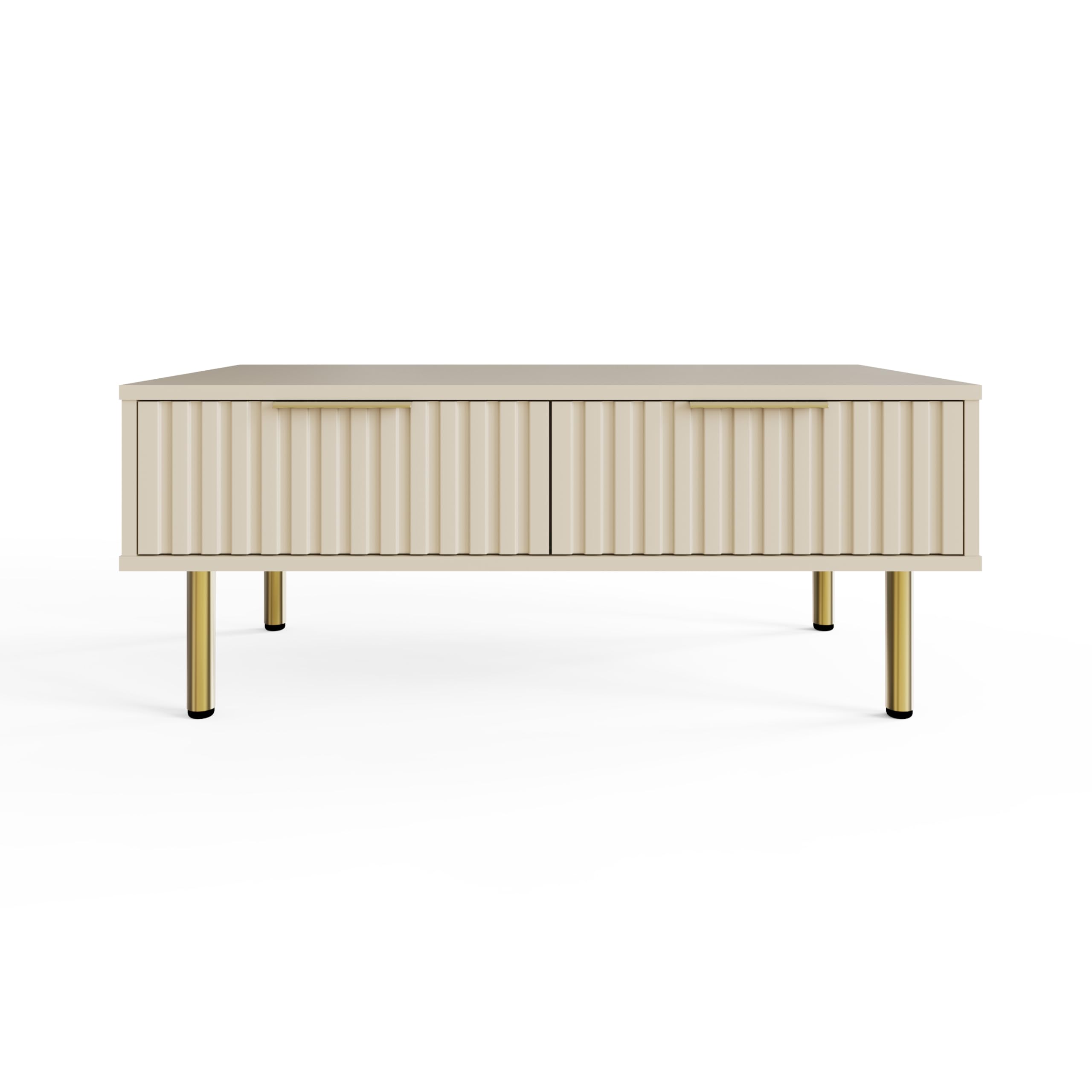 GFW Nervata Coffee Table with 2 Drawers, Oak Effect Living Room Table with Gold Accents & Wood Grain Finish