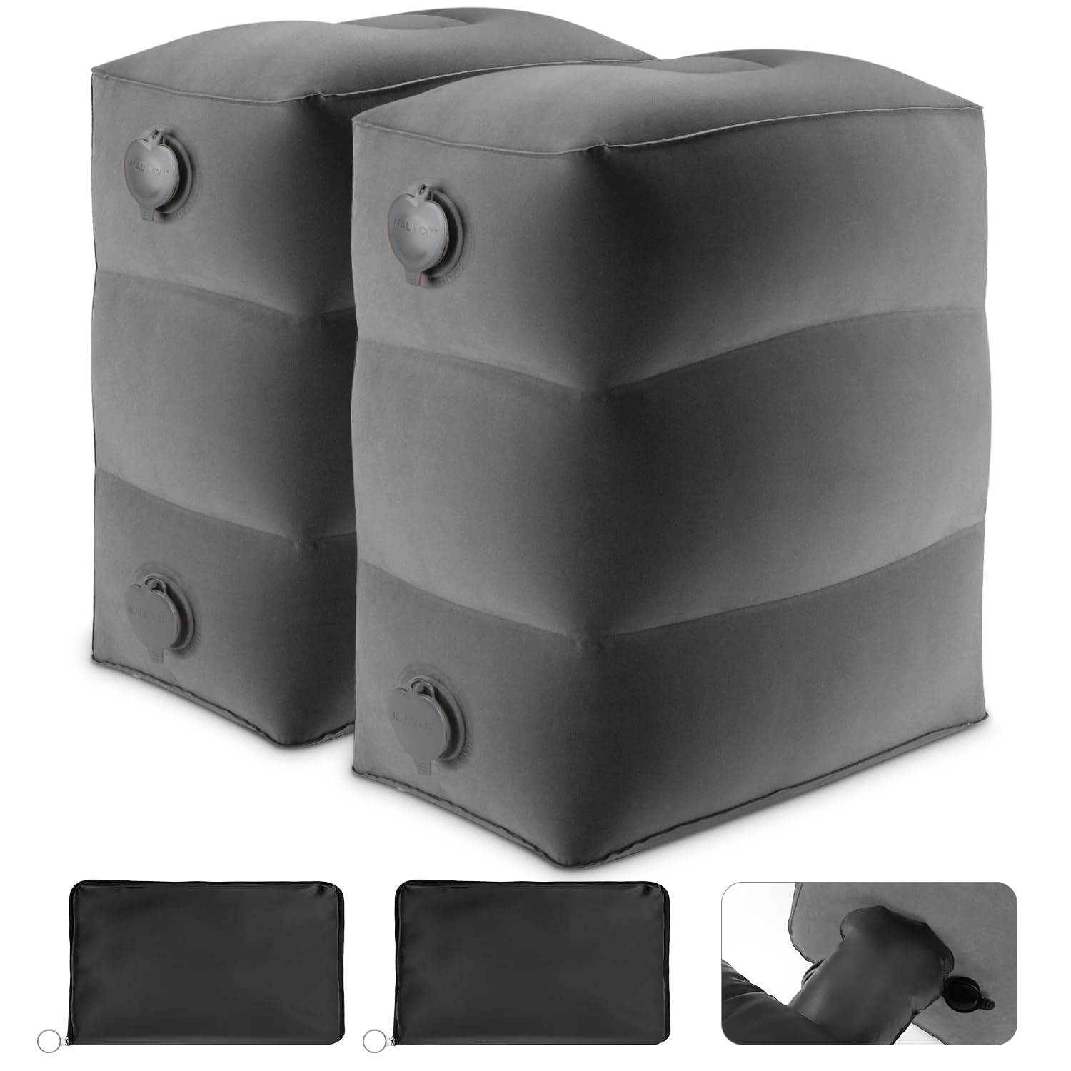 Maliton Inflatable Airplane Foot Rest with Pump Bag (Darkgrey, 2Pcs)