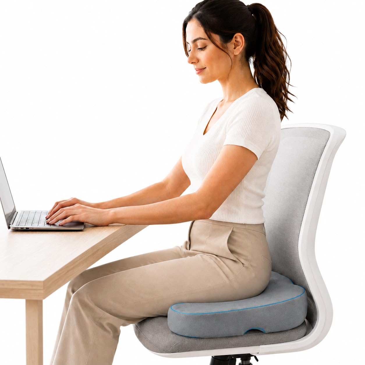 Wonder Care Orthopedic Coccyx Cusion | High Density Memory Foam for Back Pain, Sciatica, Tailbone Relief (Velvet Cover, 70Kg)