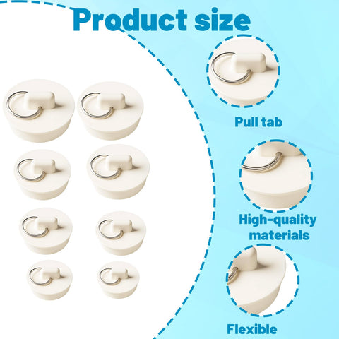 Sink Plugs, Bath Plug Replacement, Universal Bath Plug, Set of 8, Durable Rubber Design, Fits Most Sink and Bathtub Drains, Easy to Install and Remove
