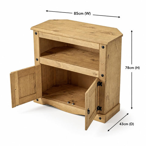 Corona TV Stand Corner Cabinet Media Unit Mexican Solid Pine Wood
