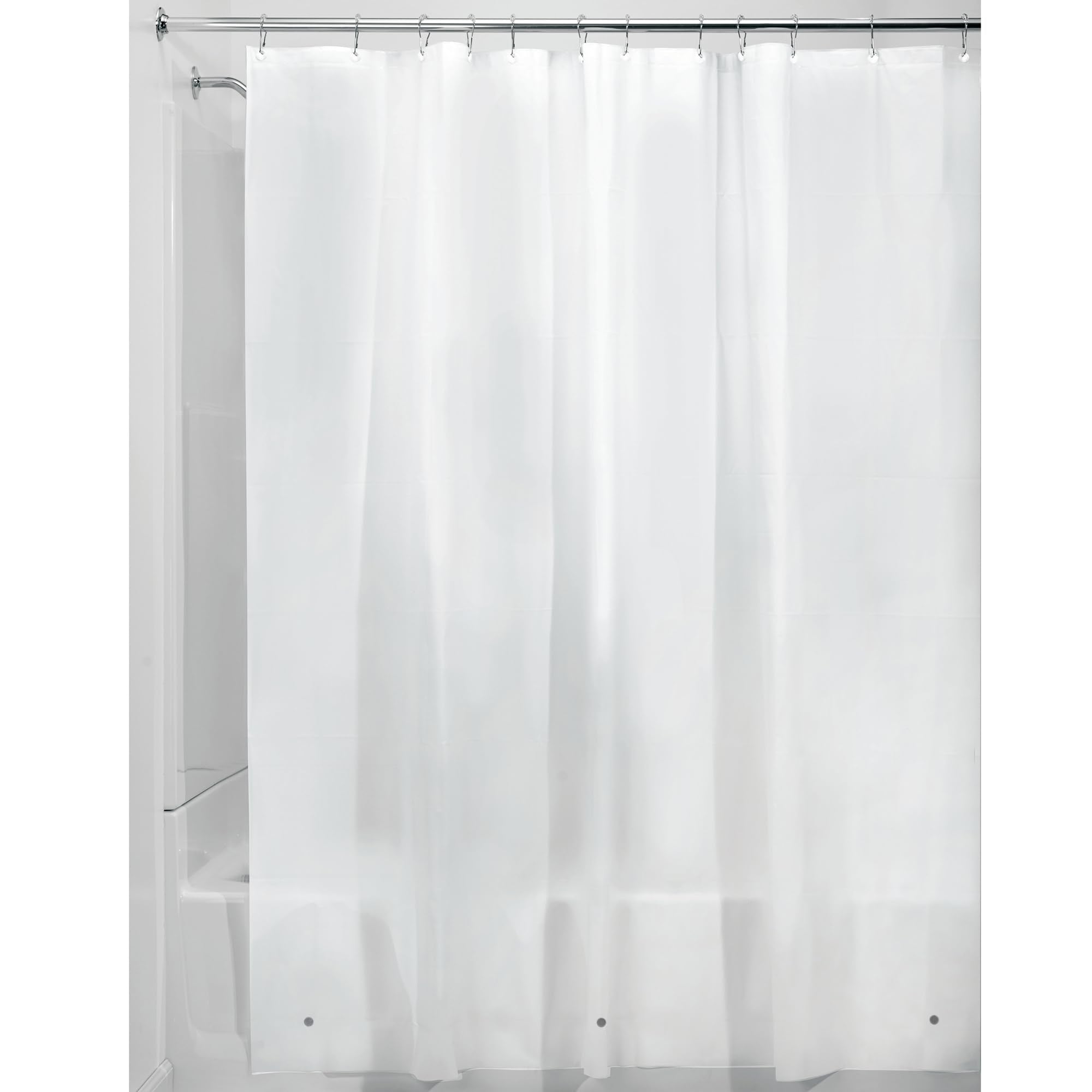 iDesign Shower Curtain with Magnetic Hem, Long Shower Curtain Made of Mould PEVA, Stylish and Water Repellent Shower Liner for Bathroom, Frost White