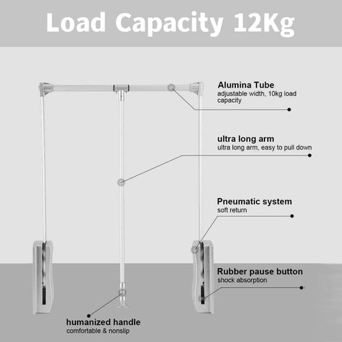 ybaymy Pull Down Wardrobe Rail Adjustable Width 890mm to 1210mm Pull Down Hanging Rail for Wardrobe Heavy Duty Pull Down Clothes Rail Lift for Closet