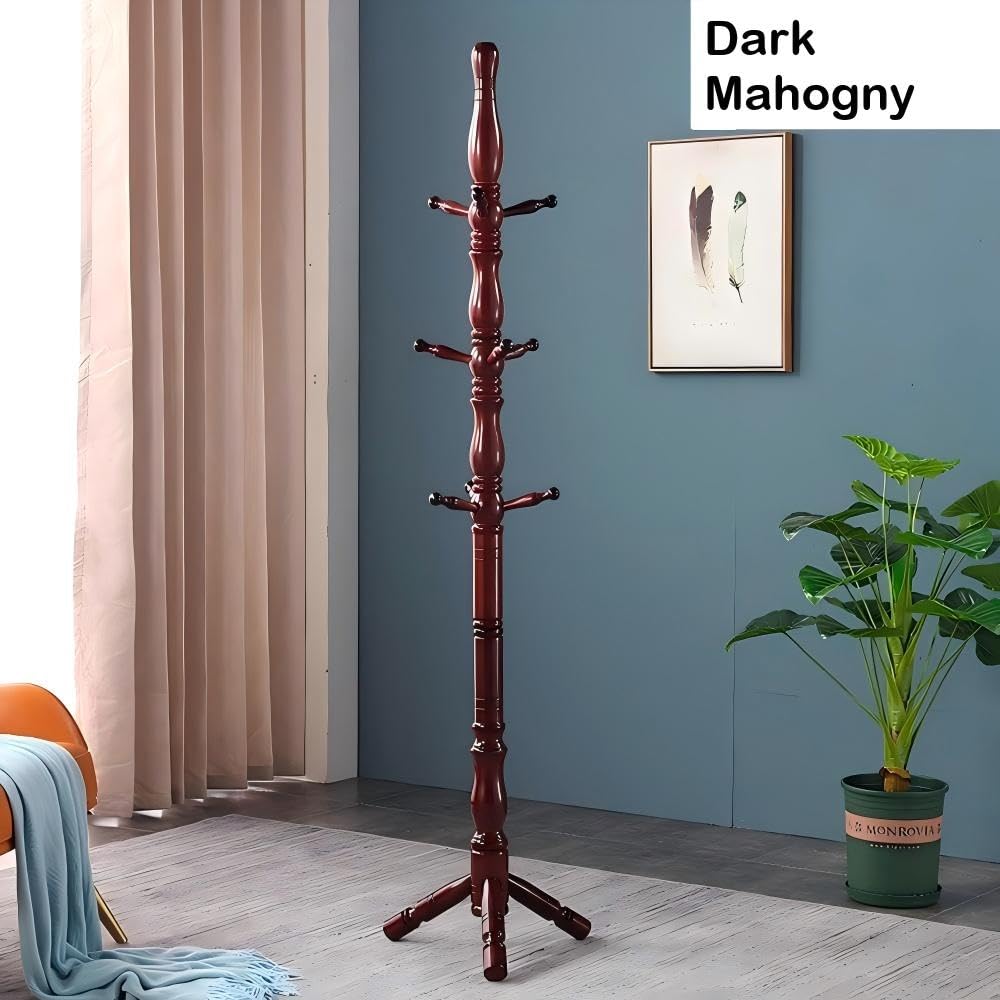 Multibao Sturdy Wooden Coat Rack Stand Vintage Posh Solid Wood 185cm with 9 Hooks Heavy Duty Free standing Hall Coat Hat Clothes Tree Stands for
