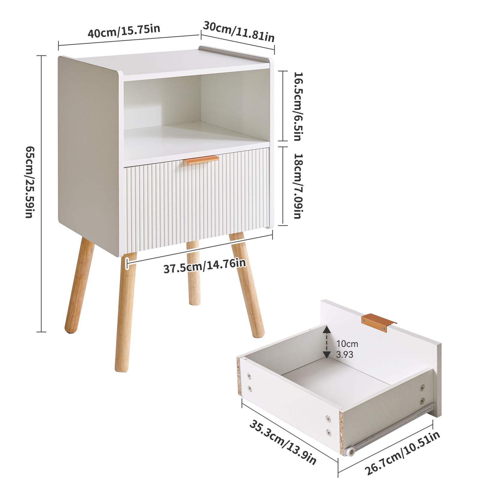 Aibiju Modern Nightstand, Bedside Tables with Drawer, 2-Tier Night Table, Mid Century Nightstands with Open Storage Shelf