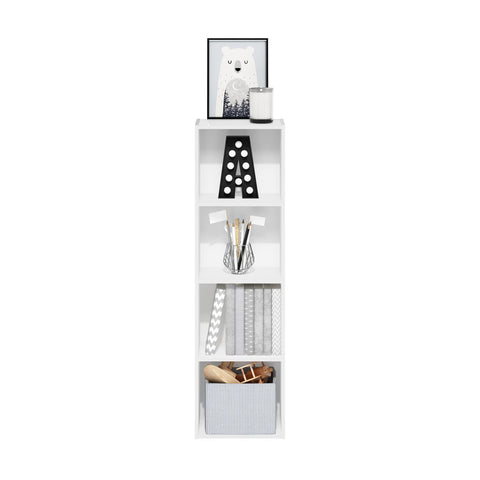 Furinno PASIR Book Shelf, 4-Tier Bookcase, Bookshelf, Open Storage Shelf, 22.9cm x 30.5cm x 106.7cm, for Home Office, Living Room, Plain White