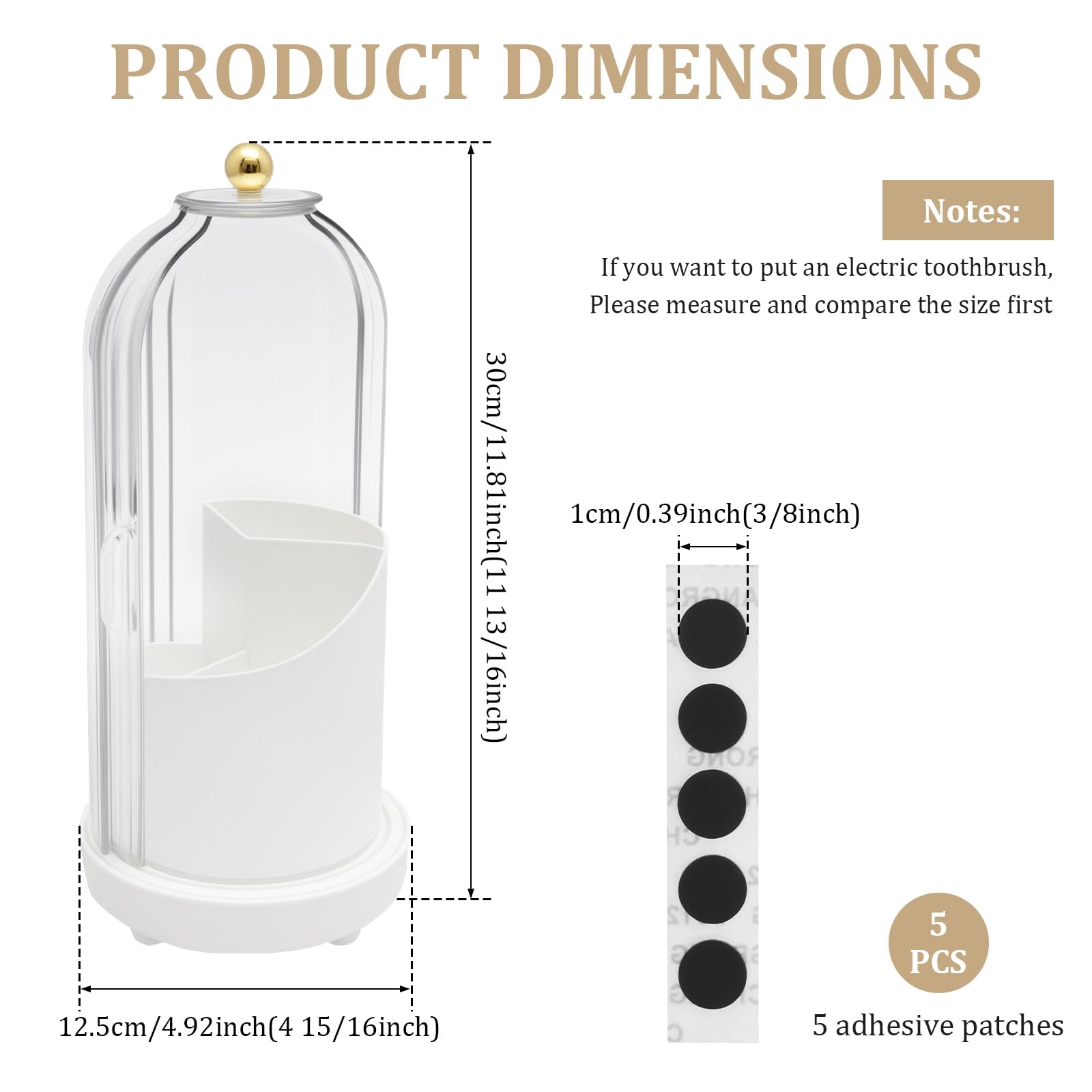 Toothbrush Holder with Cover - 360° Rotating 3-Slot Organizer with Drainage for Bathroom Vanity Counter