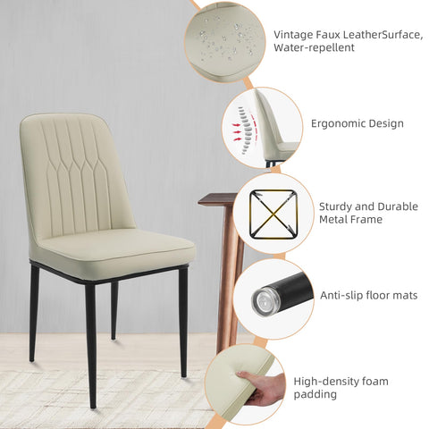 Durrafy Dining Chairs Set of 2 - Off-White Upholstered High Back Kitchen chair with Non-Slip Metal Legs