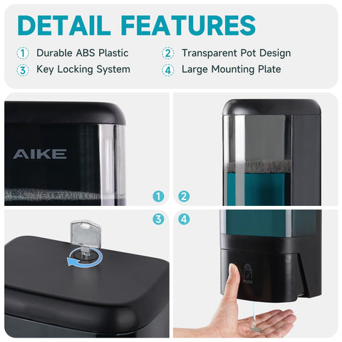 AIKE Soap Dispenser 1200ML Large Capacity, Wall Mount Manual Pump with Lock