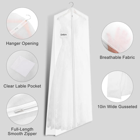 Dntorx Wedding Dress Bag 72In, Dress Bag Cover Long with 10In Gusset White