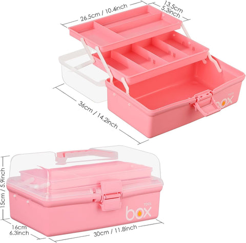 Yekolau 3 Layer Craft Storage Box, Plastic Multipurpose Storage Box with Compartments,Tool Box Arts and Crafts Organiser Box with Handle, for Sewing