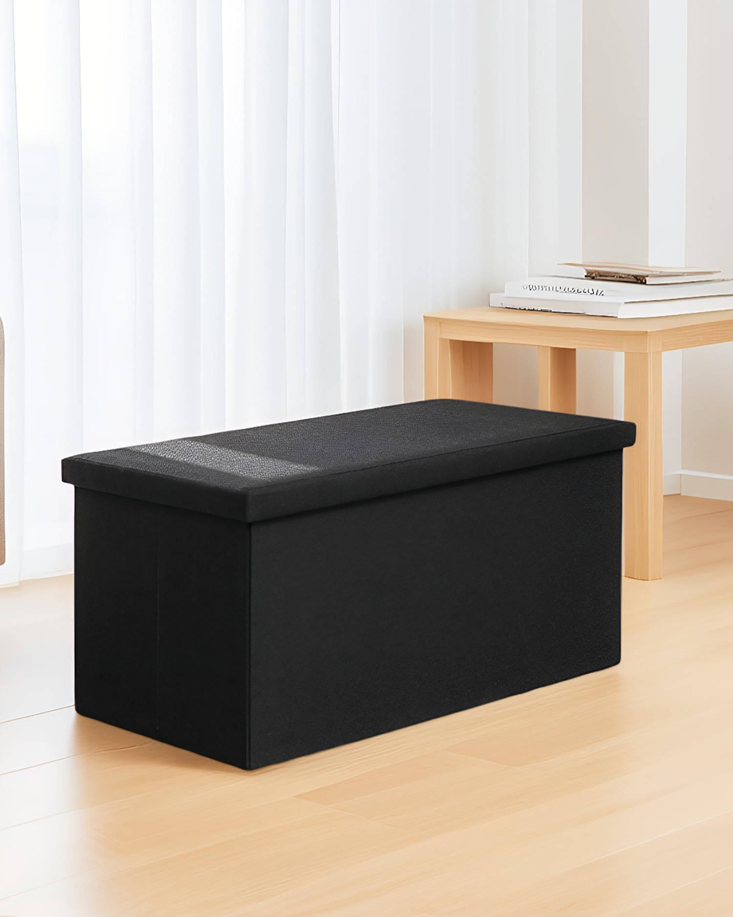 Bonlife Large Storage Ottoman Bench, Foldable Footstool with Tray