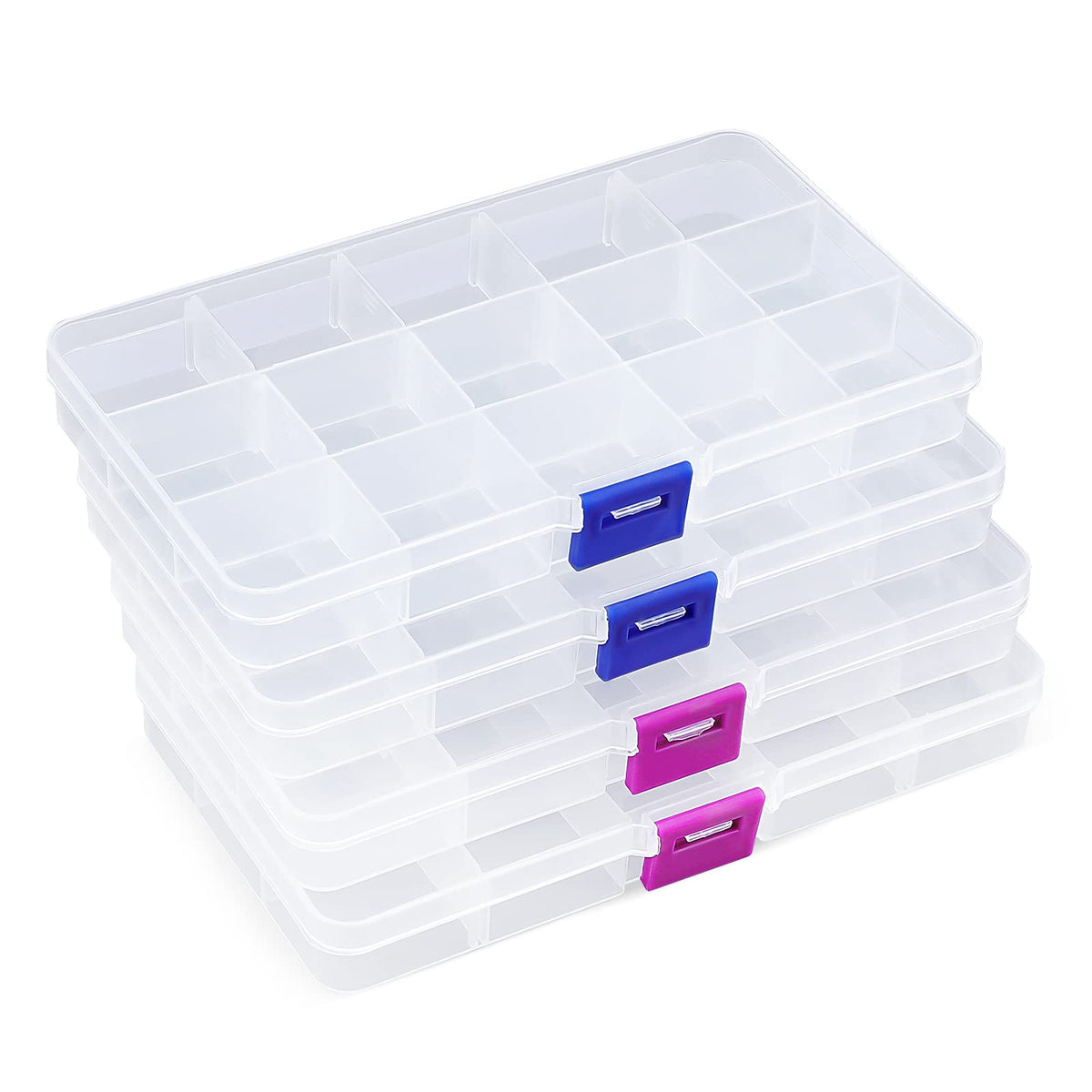 Opret 4 Pcs Bead Storage Box, 15 Grids Plastic Jewellery Organisers