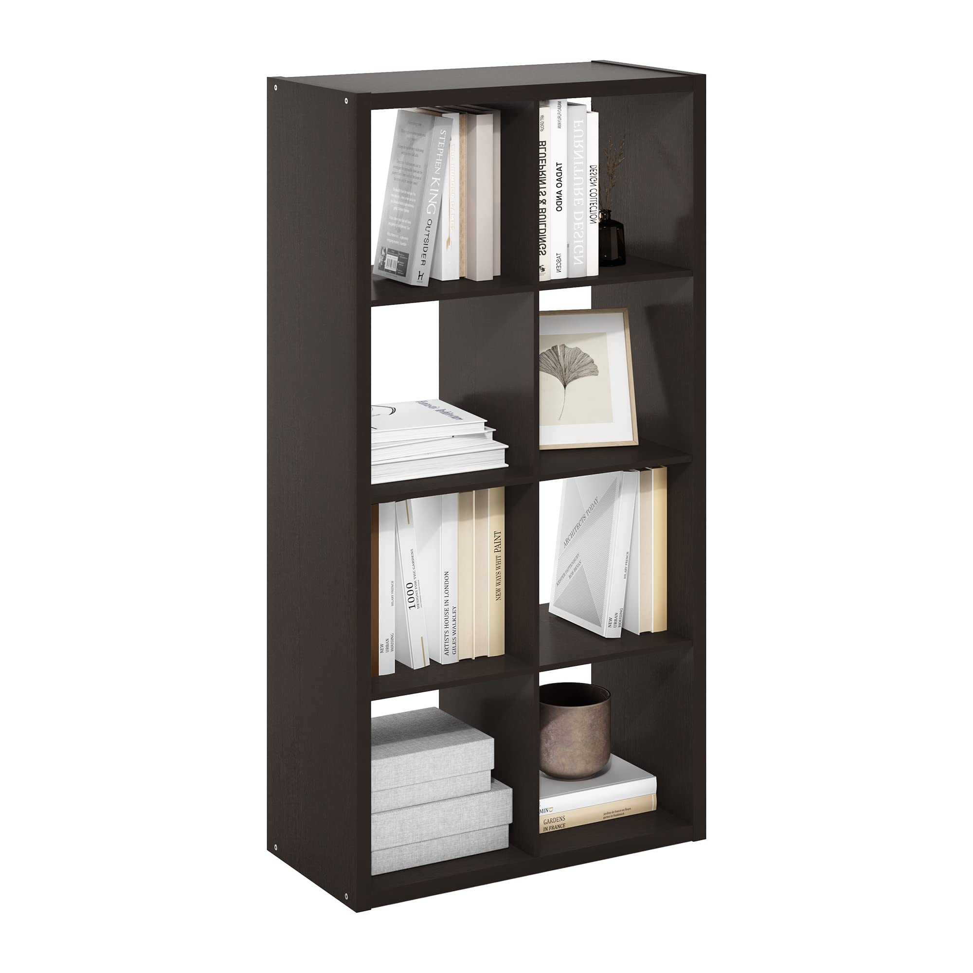 Furinno CUBICLE Book Shelf, 8-Cube Thick Frame Bookshelf, Horizontally & Vertically Reversible Bookcase with Open Back, 14.6 x 30 x 57.9