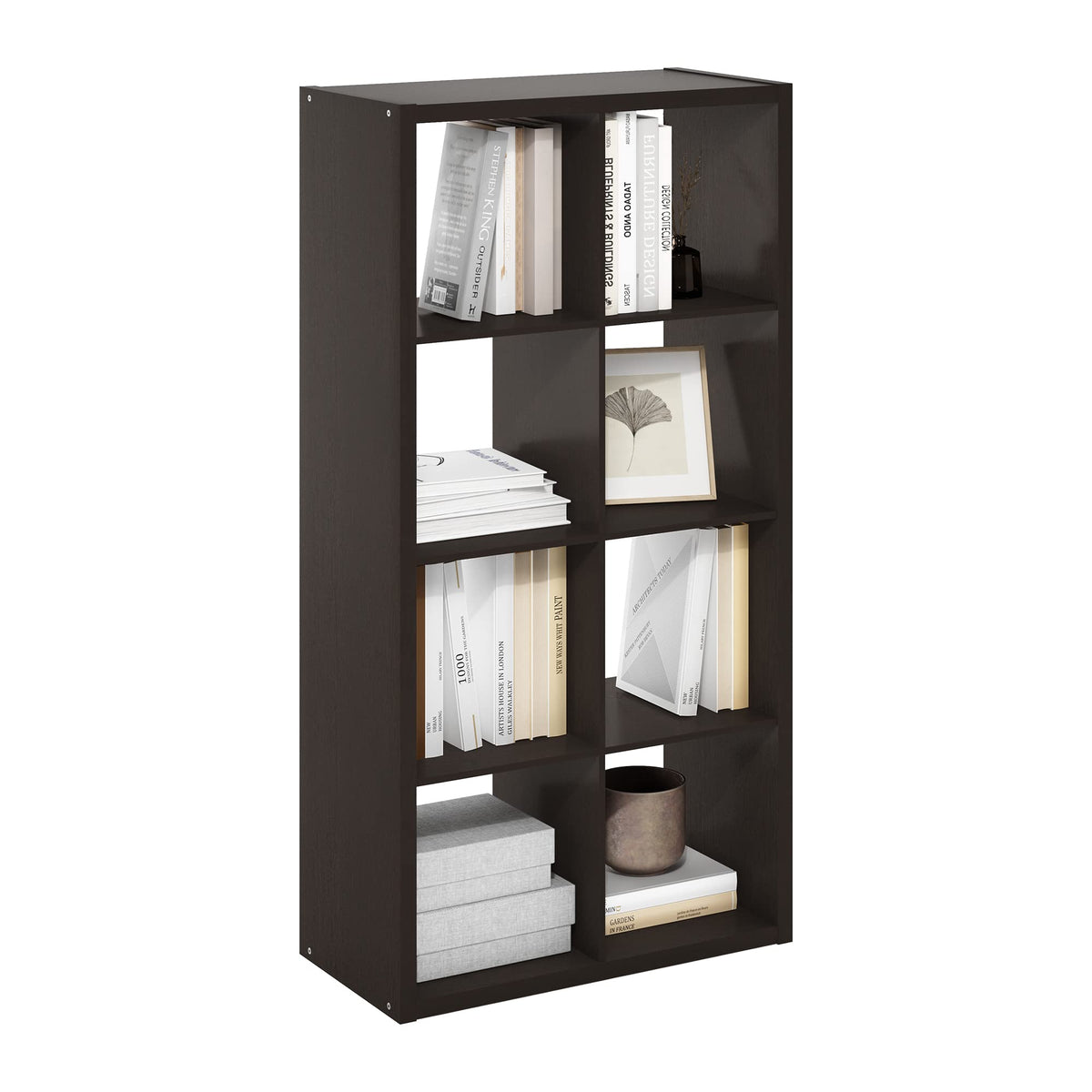 Furinno CUBICLE Book Shelf, 8-Cube Thick Frame Bookshelf, Horizontally & Vertically Reversible Bookcase with Open Back, 14.6 x 30 x 57.9