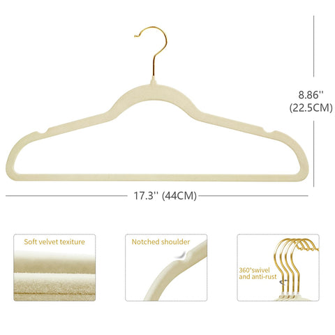 ManGotree Velvet Coat Hangers with 360° Swivel Gold Hook 22 Pack Beige