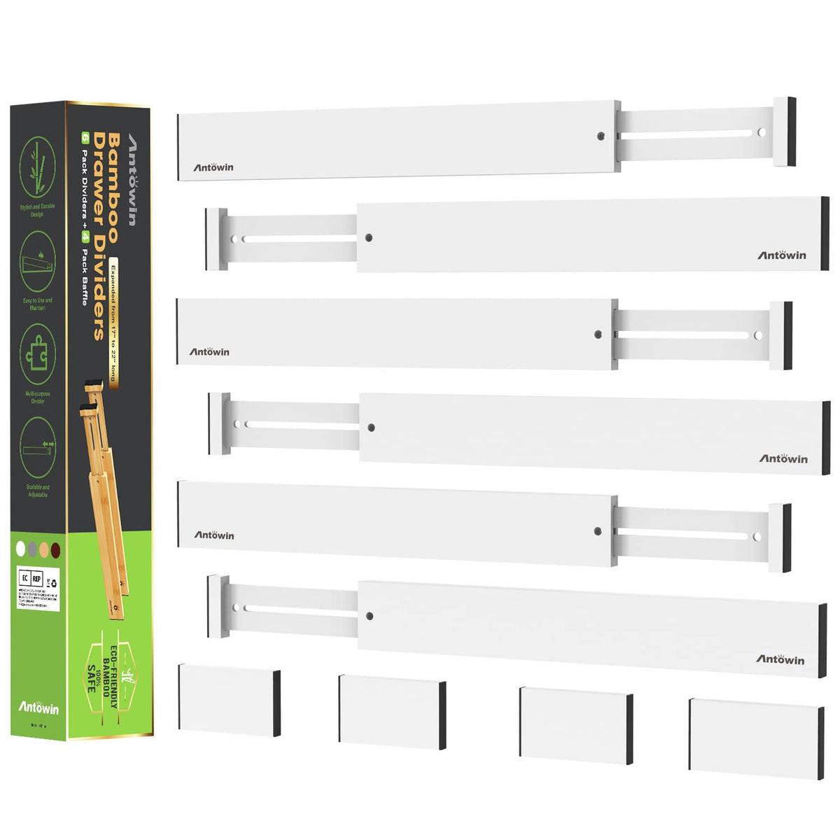 ANTOWIN Bamboo Drawer Dividers, Drawer Separators Splitter,17-22 inches Long Adjustable Spring-loaded Organizer for Large Utensil, Clothes