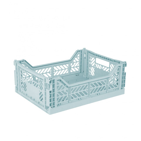 AYKASA Folding Crate, Sturdy Folding Box, Plastic, Stackable, Arctic Blue, Midi (40 x 30 x 14 cm)