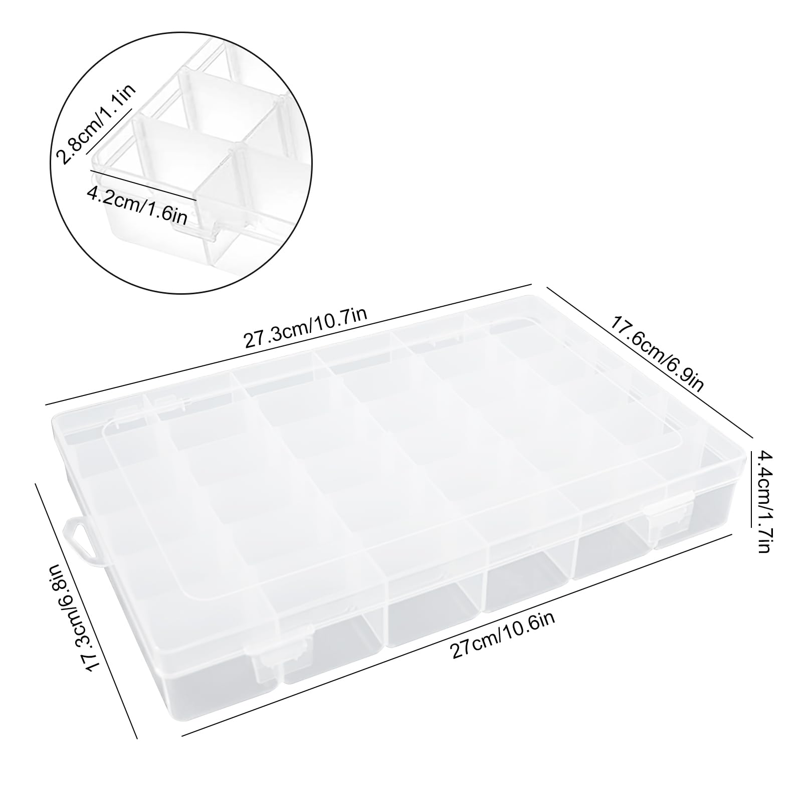 Woobroo 3 Pack 36 Compartment Storage Boxes with Adjustable Dividers – Transparent Stackable Plastic Organiser Box for Beads, DIY Crafts, Jewellery