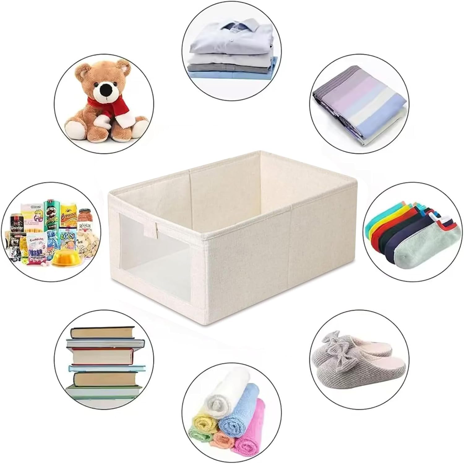 Wardrobe Storage Organiser Foldable - 6Pcs Drawer Organiser Clothes Fabric Storage Boxes Bin with Clear Window Shelf Stackable Clothing Storage Boxes