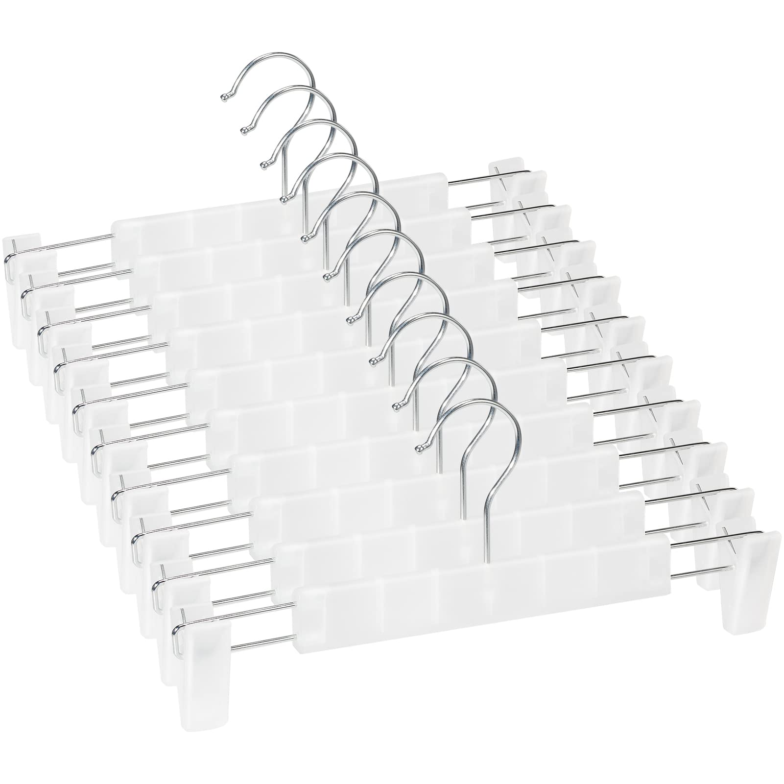 Lamitocs Pack of 10 Clothes Hangers with Strong Non-Slip Adjustable Clips Hooks, Space-Saving Trouser Hangers for Hanging Trousers, Socks, Skirts