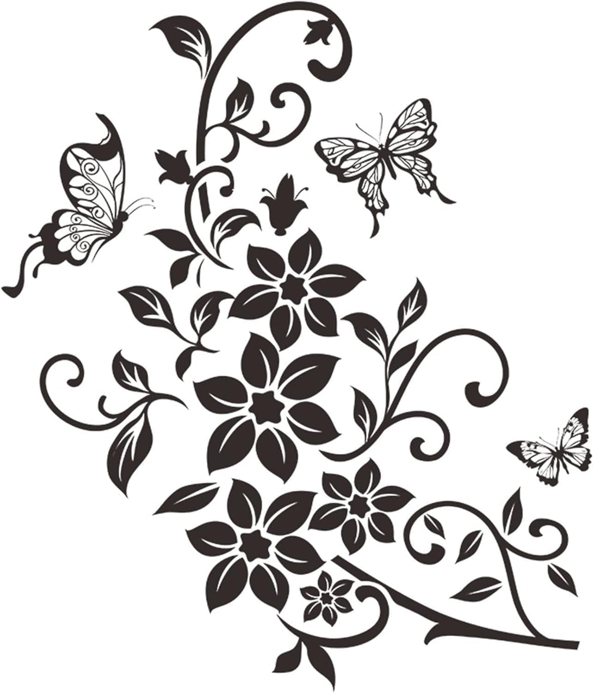 1Pc Black Flowers Butterfly Bathroom Toilet Seat Lid Cover Decals Stickers PVC Sticker Removable Self Adhesive Restroom Decor Art Decoration Toilet