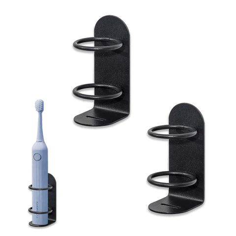 2 Packs Electric Toothbrush Holder, Wall Mounted, Self-Adhesive, Stick On The Wall For Bathroom, Non-Drilling (Black)
