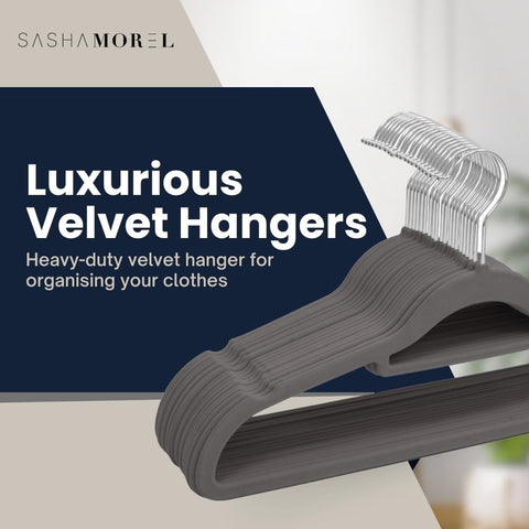 Sasha Morel 20 Pack Velvet Coat Hangers – Non Slip Velvet Hangers for Clothes, Space Saving Adult Hangers with Tie Organizer & Swivel Hooks