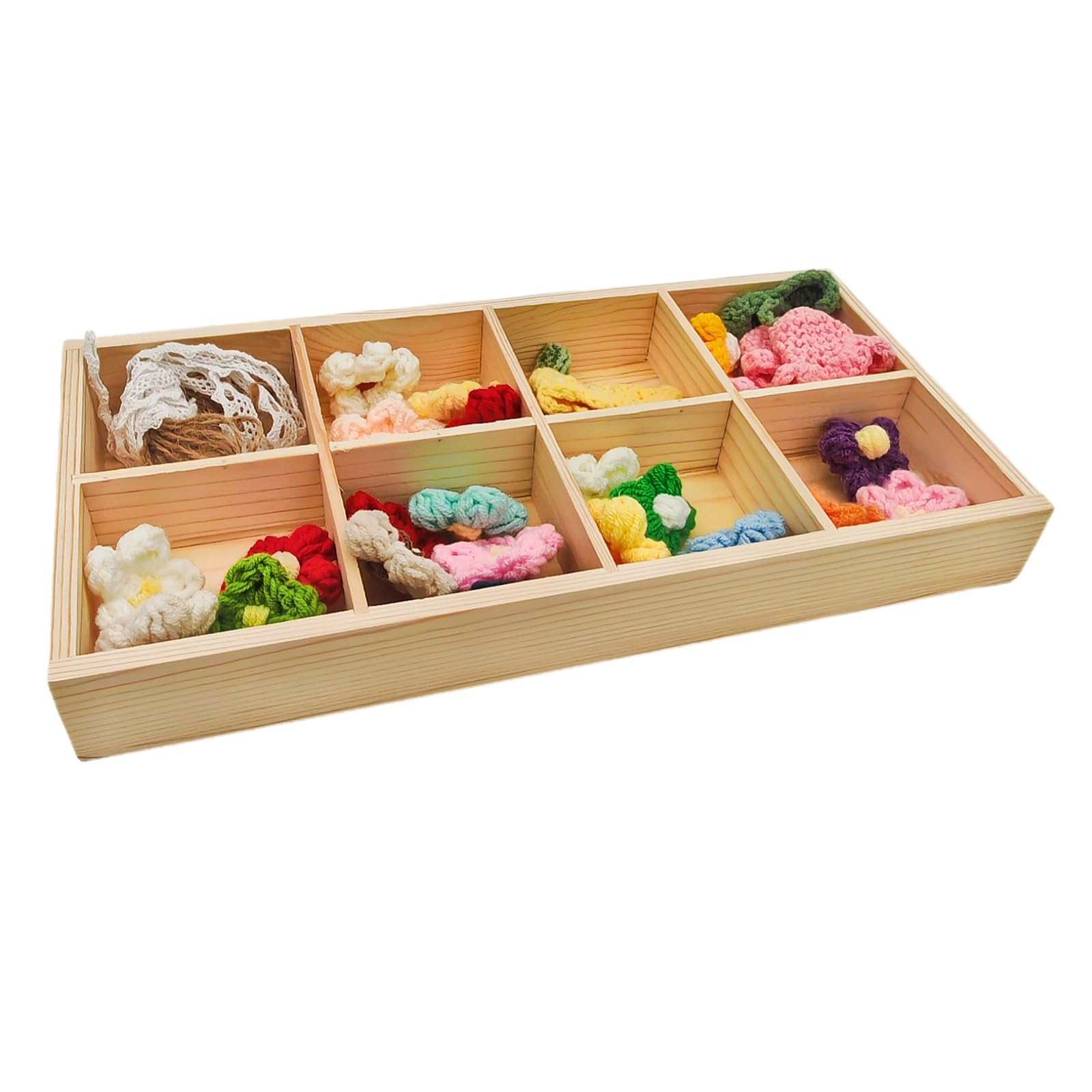 Anktily Unfinished Wooden Storage Divider Box, 8 Compartments Showcase Display Box, Socks Organizer, Underwear Storage Case