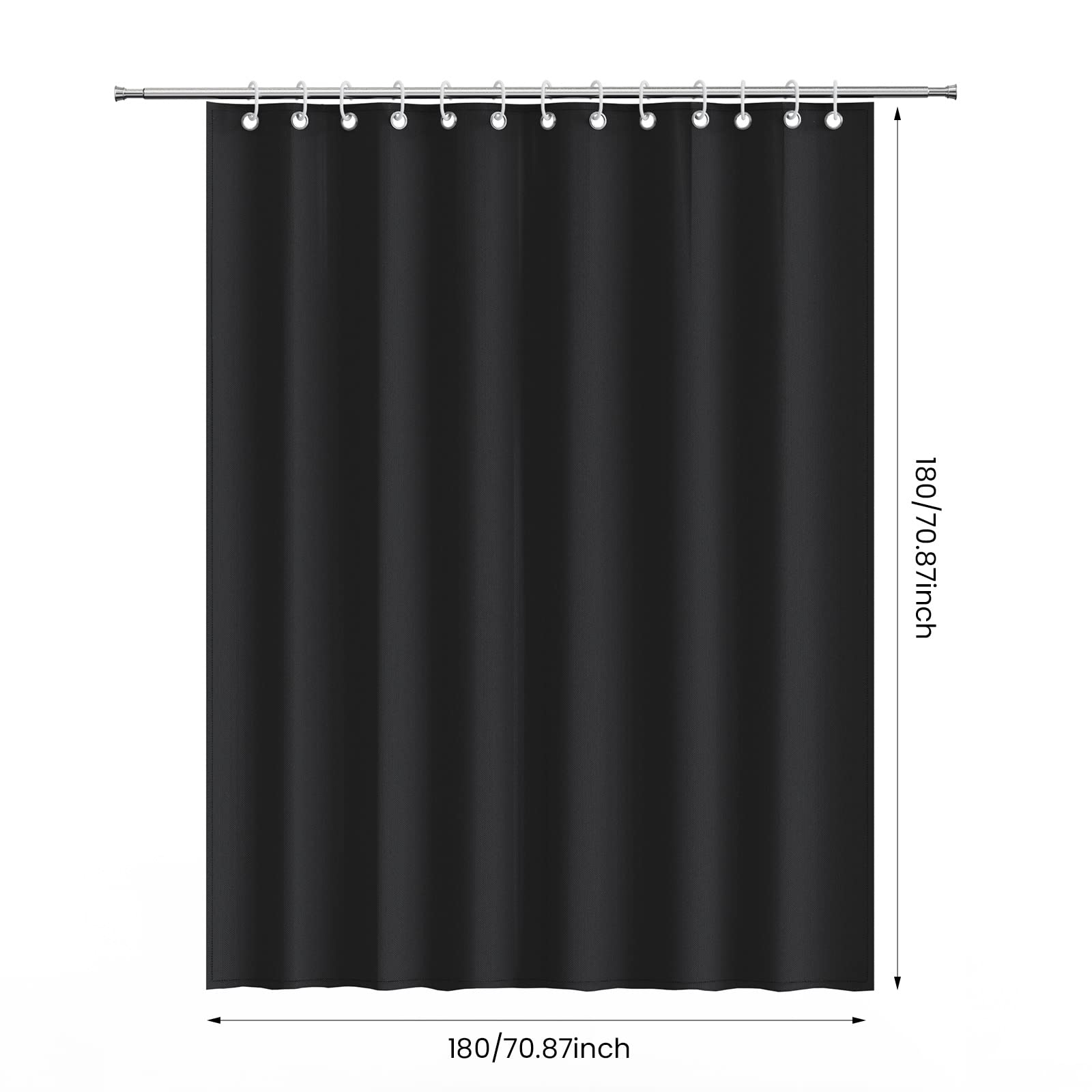 AKHTART Shower Curtain 100% Polyester, Extra Long Shower Curtain with 12 Hooks, Washable and Easy to Dry, Anti-Bacterial Mildew Resistant