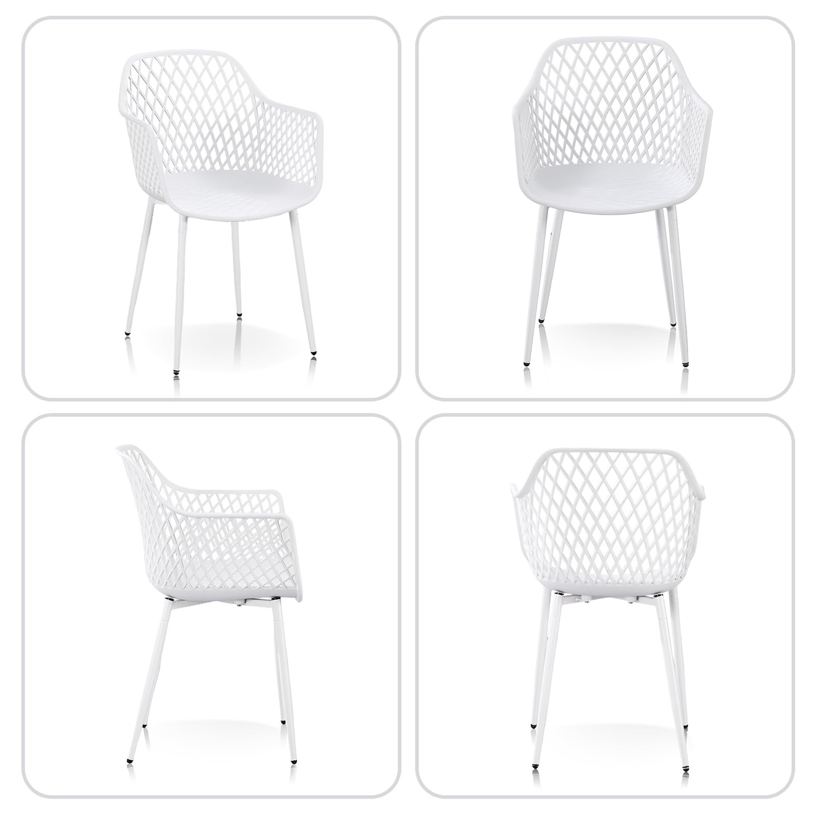 TAO ONE Dining Chairs with Arms, Modern Hollow Back Design Patio Dining Chairs, Living Room Plastic Armrest Side Chair