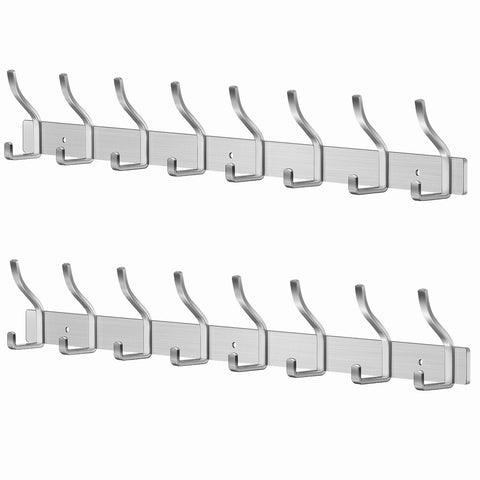 MEIJO Coat Hooks Wall Mounted Stainless Steel, Silver Coat Rack Wall Mounted with 8 Hooks Heavy Duty Coat Hooks for Door, Bathroom, Bedroom, Kitchen