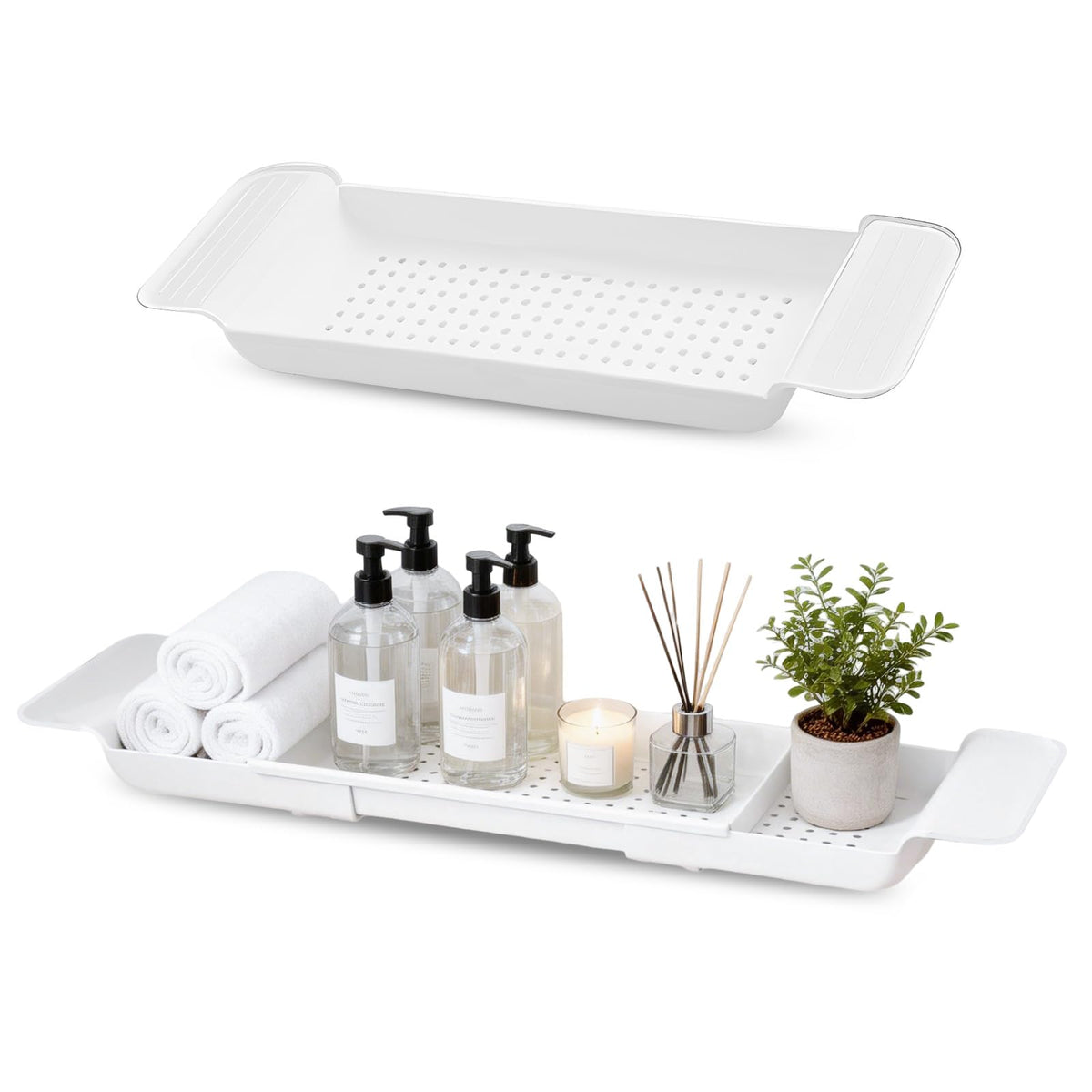 Expandable Bath Rack, Bath Tray Adjustable Bathtub Tray Multifunctional Bathtub Caddy Trays Bathroom Accessories Stylish For Candle Towel Book Wine