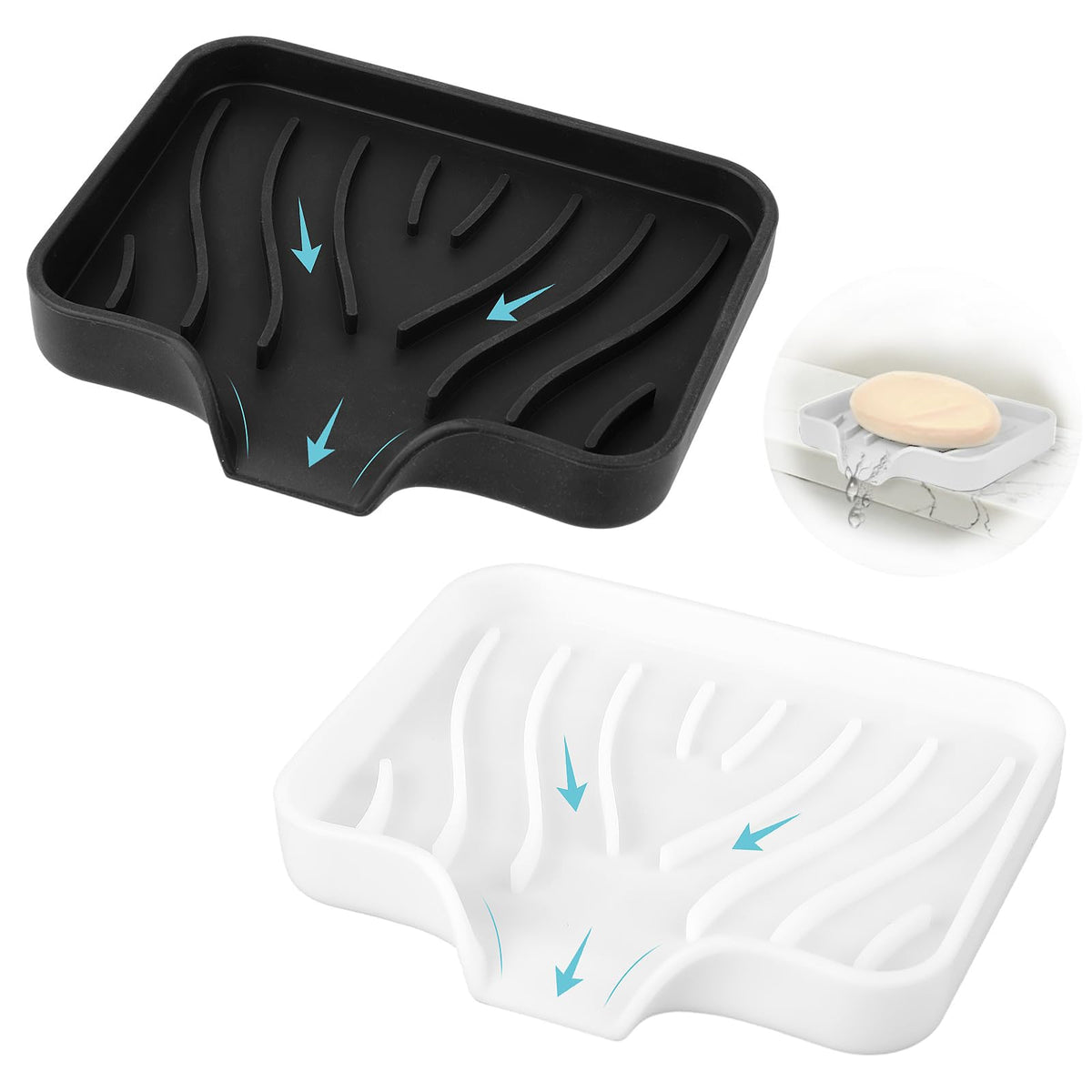 Jidyllic Silicone Soap Dish with Drainage, 2 Pcs Anti-Slip Soap Holder for Shower Bathroom & Kitchen, Keep Soap Dry