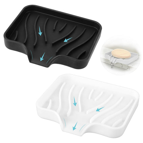 Jidyllic Silicone Soap Dish with Drainage, 2 Pcs Anti-Slip Soap Holder for Shower Bathroom & Kitchen, Keep Soap Dry