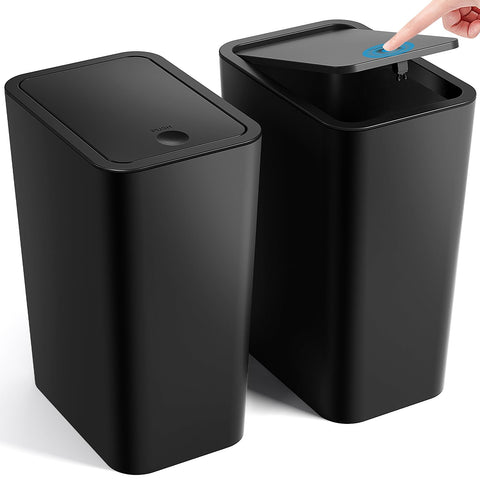 ITCPRL Bathroom Trash Can with Lid, 2 Pack 4 Gallons/15 Litres Garbage Can with Pop-Up Lid, Small Plastic Trash Can