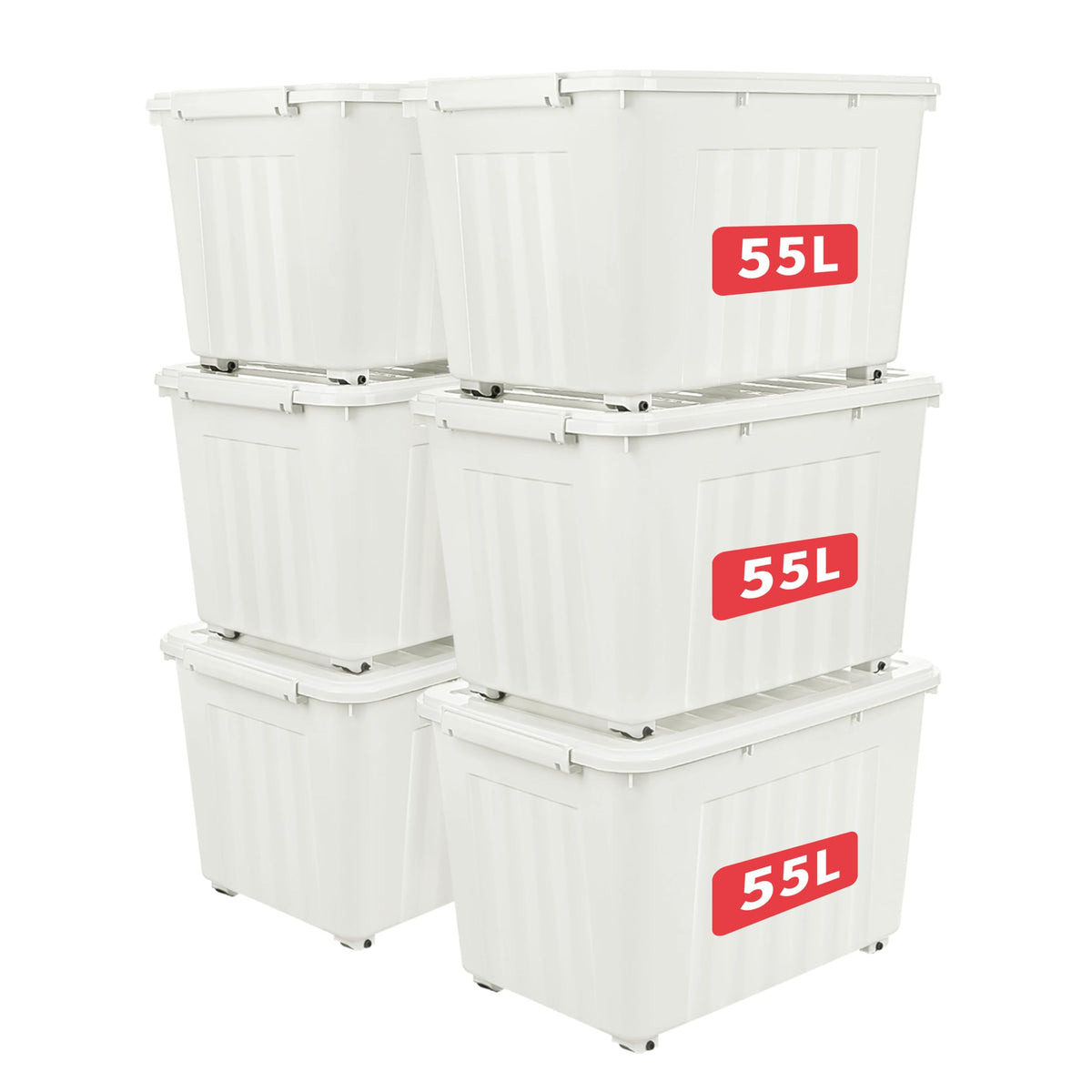 Cetomo 55L*6 Storage Boxes with Lids, Plastic Storage Box with Wheels and Secure Side Latches, Stackable & Nestable Organizer for Home, Office