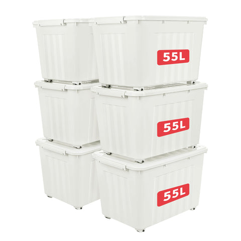 Cetomo 55L*6 Storage Boxes with Lids, Plastic Storage Box with Wheels and Secure Side Latches, Stackable & Nestable Organizer for Home, Office