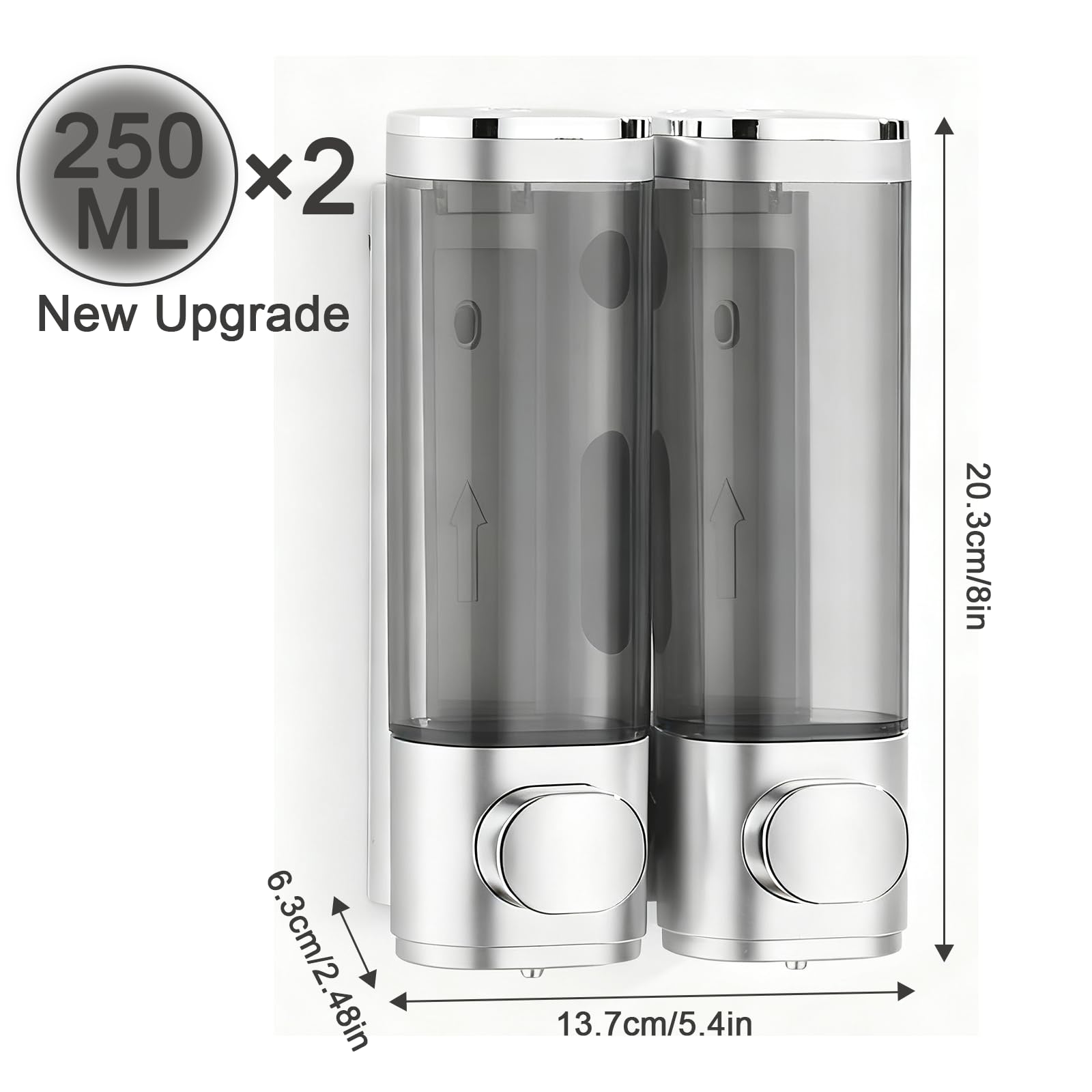 Double 250ML Soap Dispenser - Easy to Refill,Bathroom Wall Mounted Shower Gel Dispenser,Soap Dispenser Bathroom for Home Hotel Restaurant,Dispenser
