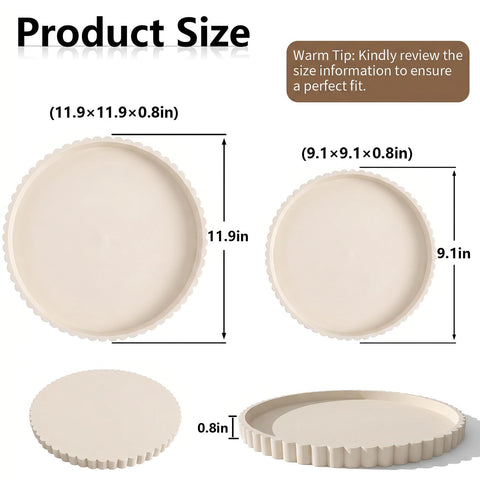 Silicone Bathroom Tray with Scalloped Edge, 30 x 30 cm Round Large Countertop Decorative Tray for Bathroom