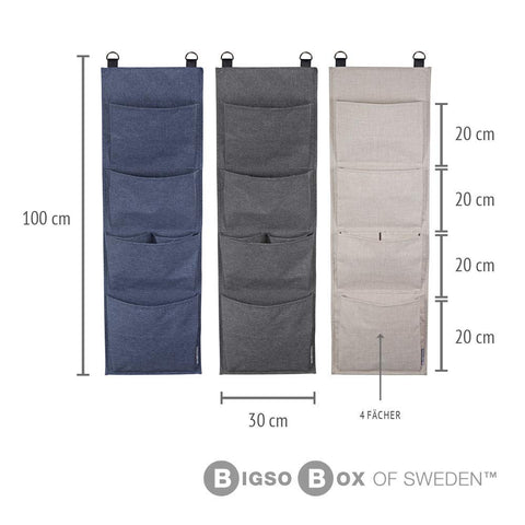 Bigso Box of Sweden Foldable Hanging Storage Organiser - Door and Wall Hanging Storage with 4 Compartments and Linen Effect