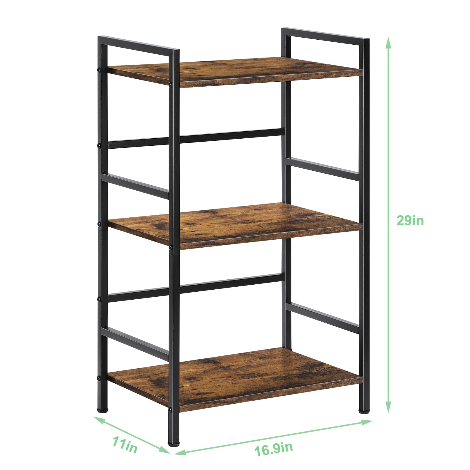 CADUKE 3 Tier Bookshelf, Industrial Style Storage Rack