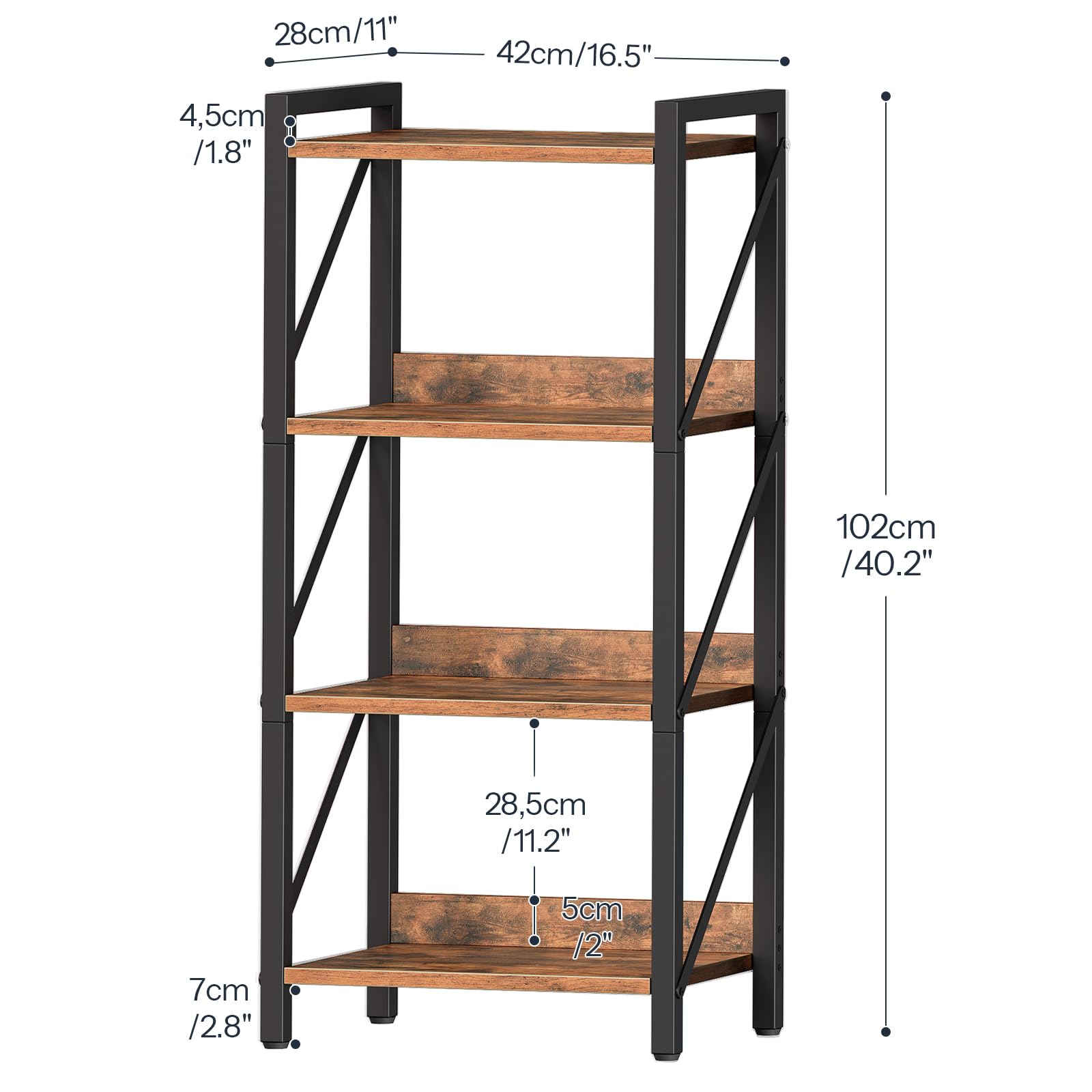 HOOBRO 4-Tier Bookshelf, Industrial Corner Bookcase, Display Rack, Metal Frame, for Living Room, Bedroom, Office, Kitchen, Entryway