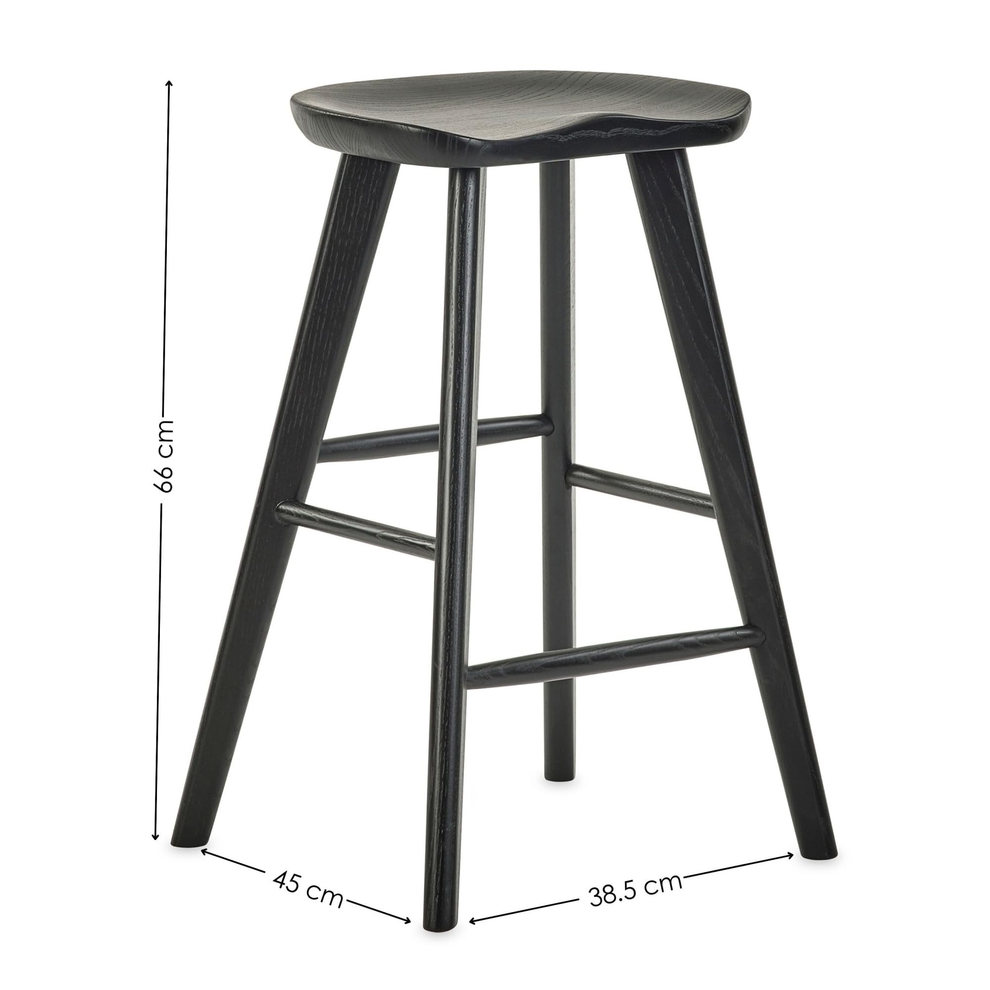 Julian Bowen Mulu Bar Stool, Solid Oak, Black - H66 x W45 x D39.5cm