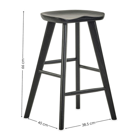 Julian Bowen Mulu Bar Stool, Solid Oak, Black - H66 x W45 x D39.5cm