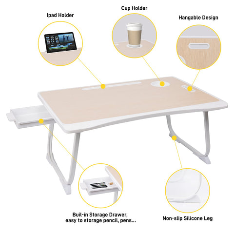 Amaredom Lap Desk, Foldable Bed Desk for Laptop, 60cm x40 cm - White Oak