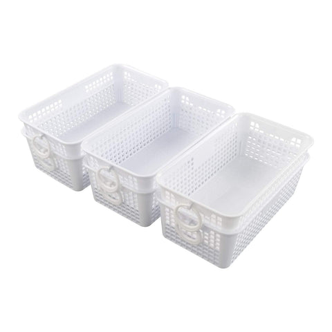 Cadineer 6 Packs Mini Storage Basket with Handles, Plastic Home Baskets, White, F