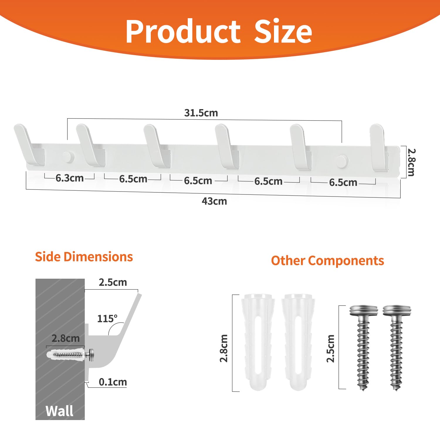 Sevenpers 2 Pack Coat Hooks Wall Mounted, Heavy Duty Coat Rack with 6 Hooks