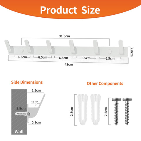 Sevenpers 2 Pack Coat Hooks Wall Mounted, Heavy Duty Coat Rack with 6 Hooks