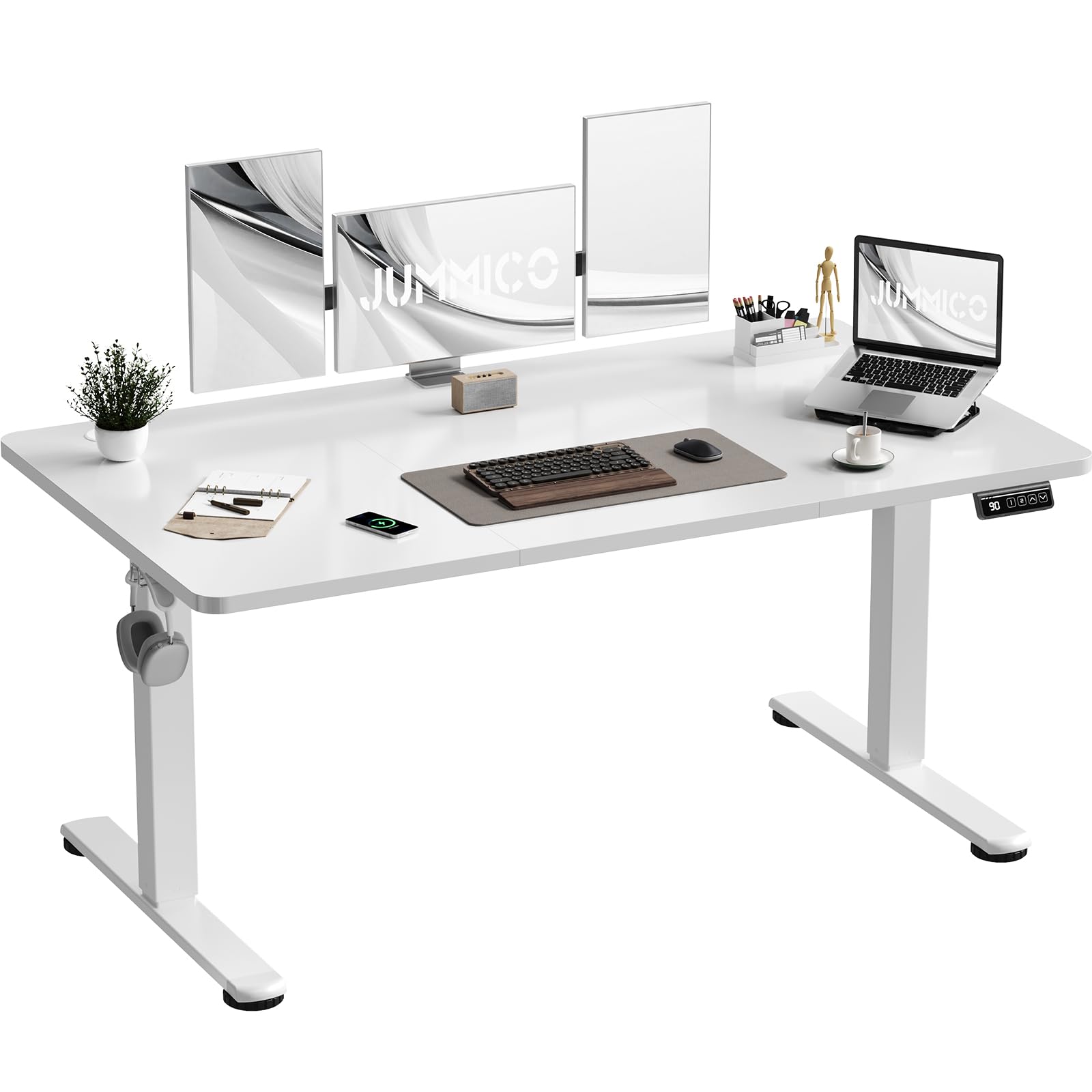 JUMMICO Electric Standing Desk 140 x 60 cm Home Office Height Adjustable Desk, Computer Lift Table with Smart Panel